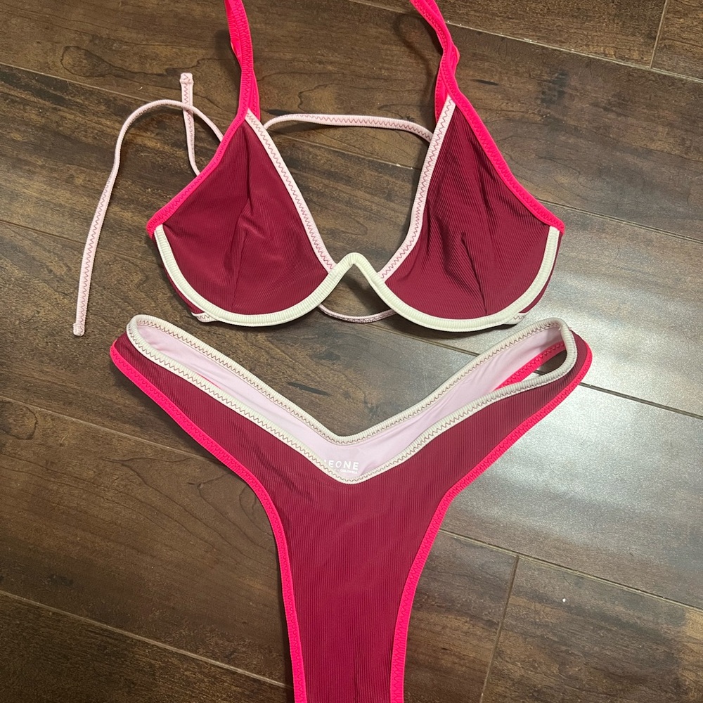 Burgundy and Pink OneOne Swimwear Bikini Set